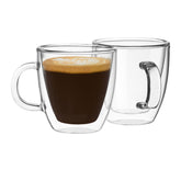 Mindful Design double-wall espresso mug with transparent wall showing suspended espresso
