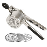 Mindful Design potato ricer top view highlighting sturdy stainless steel build for smooth mash