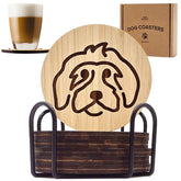 Mint Bucket Brands dog coaster set arranged for living room decor and protection