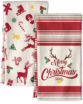 Miss Adola flour sack Christmas towel with deer-gingerbread prints adds festive warmth to kitchen tasks