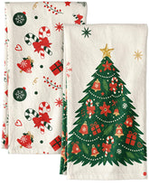 Miss Adola flour sack towel with Christmas tree design, ideal for quick dish drying.
