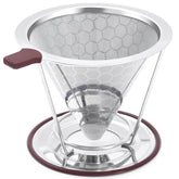 MISETTO pour-over coffee dripper close-up showing cone and mesh for flavorful extraction.