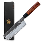 Mitsumoto Sakari Nakiri knife 7 inch blade for precise vegetable slicing.