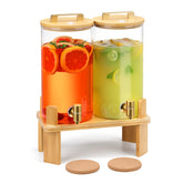 MIWUYI 1.5 gallon dispenser on a wooden stand for stylish party presentation.