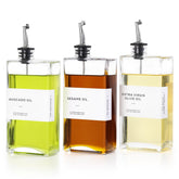 MIWUYI olive oil dispenser bottle 3-pack in clear glass for precise pouring.