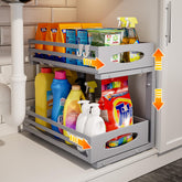 Mixeshop under-sink-organizer-2-tier maximizes cabinet space for tidy kitchens and baths.