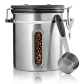 Mixpresso 16oz canister with window keeps coffee beans visible and fresh.