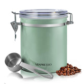 Mixpresso green coffee canister 16oz airtight stores beans and grounds to preserve aroma