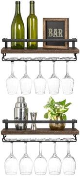 Mkono wall mounted wine rack set 2 with wood rustic finish for space saving storage