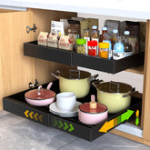 Mlinavn pull-out organizer, 21-inch deep, expands to fit larger pots and pans.