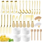 Mlurcu charcuterie knife set with gold handles for elegant cheese boards.