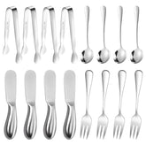 Mlurcu cheese butter spreader set 16pc stainless steel, ideal for smooth butter and cheese serving.