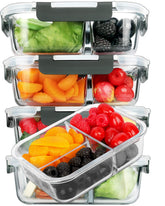 M MCIRCO glass meal prep container with three compartments for organized lunches.