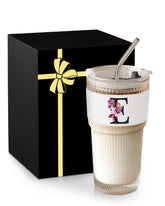 MNZZ monogram glass cup with lid for elegant everyday sipping