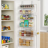 Moforoco white 6-tier over-door pantry organizer front view showing space-saving kitchen storage for spices