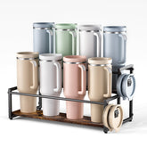 MOJOHAND 2-tier water bottle rack organizes eight large tumblers on the counter