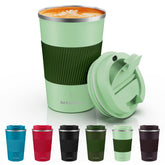 MOMSIV 12oz travel mug in green with leakproof lid for mess-free on-the-go hydration