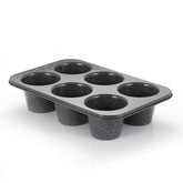 Monfish jumbo deep muffin pan top view showing six large cups for bakery-style muffins.