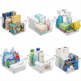 Moonedge large clear storage bin 6-pack front view for easy pantry organization.