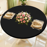 Moosfor round spandex tablecloth showing snug elastic fit on a 60-inch table.