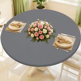 Moosfor round spandex tablecloth shows elastic-fit for 45-56 inch tables, snug setup.