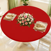 Moosfor round spandex tablecloth with elastic fit secures 36-44 inch tables.