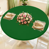 Moosfor round tablecloth on table, emerald green, snug elastic fit for 36–44 inch tops