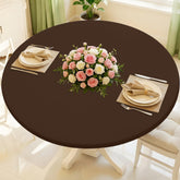 Moosfor round spandex tablecloth on table with snug fit for quick setup.
