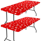 Moosfor spandex tablecloth on dining table with snowflake pattern, flexible fit