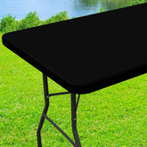 Moosfor Spandex tablecloth on a picnic setup showing snug stretch and neat fit.