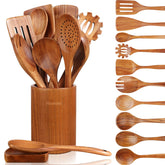 Mooues teak spoon set with flat spatula for durable cooking and even stirring