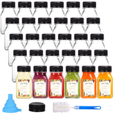 Moretoes 36pcs 4oz juice bottles with caps, ideal for portable beverages.