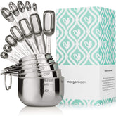 Morgenhaan heavy-duty measuring cup set in stackable design for space-saving kitchen organization.