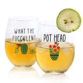 MortyGrove Plant Lady wine glasses, two-pack, ideal for plant lovers' gatherings and gift exchanges.