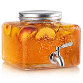 MosJos glass dispenser with stainless steel spigot for easy, mess-free serving.
