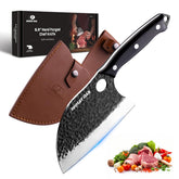 Mossy Oak Serbian Chef Knife blade close-up with forged edge for precise cuts