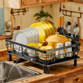 MOUKABAL dish drying rack in black finish, rust-resistant steel for durable counter storage.