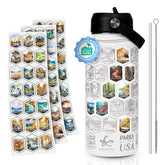 Mousephu National Parks bottle with 32oz design and stickers for outdoor adventures.