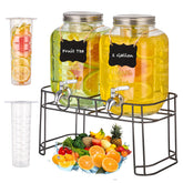 MQRFFTU 1-gallon glass drink dispenser with built-in fruit infuser for fresh flavors.