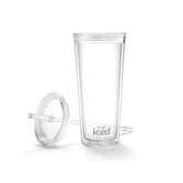 Mr. Coffee iced coffee tumbler with lid and straw for on-the-go refreshment.