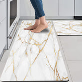 Mrcrypos Gold White Kitchen Rug 2pc marble pattern adds cushioned comfort to your space