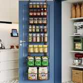 MSERCUOR over-door pantry organizer in black with 8 tiers for space-saving storage