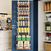 MSERCUOR over-door pantry organizer with eight baskets for organized storage.