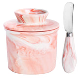MSJGA butter crock marble pink lid closeup for stylish butter storage.