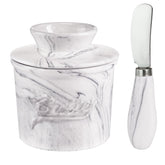 MSJGA ceramic butter crock marble white with lid keeps butter fresh and ready to spread