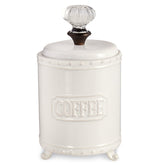 Mud Pie coffee canister with a footed ceramic base ideal for stylish counter storage.