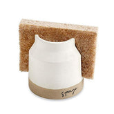 Mud Pie stoneware sponge holder with brown glaze keeps sponges tidy and dry by the sink
