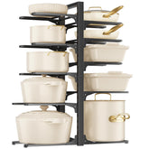 MUDEELA 10-tier pot and pan organizer under cabinet for easy access.