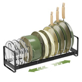 MUDEELA pot rack organizer inside cabinet showing sturdy fit for pots and lids