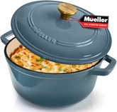 Mueller Home 6 Qt Dutch Oven blue lid for even heat distribution.